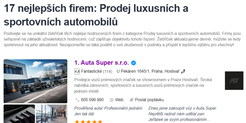 Seznam.cz: Auta Super jsou nejlepší z nejlepších
